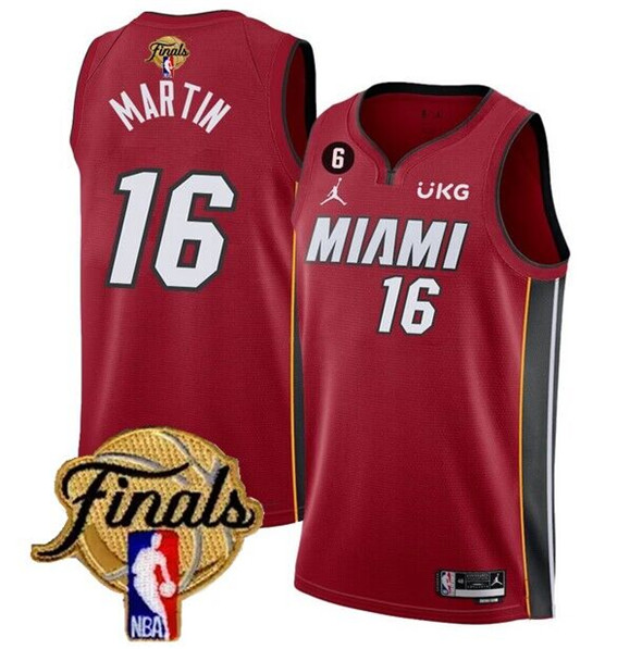 Men's Miami Heat #16 Caleb Martin Red 2023 Finals Statement Edition With NO.6 Patch Stitched Basketball Jersey